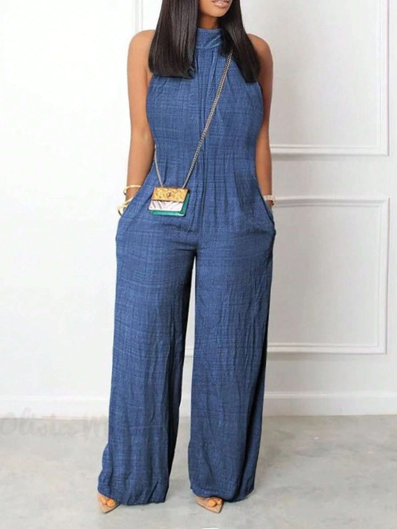 Sleeveless Halter Ruffled Young Women's Jumpsuit - kinko