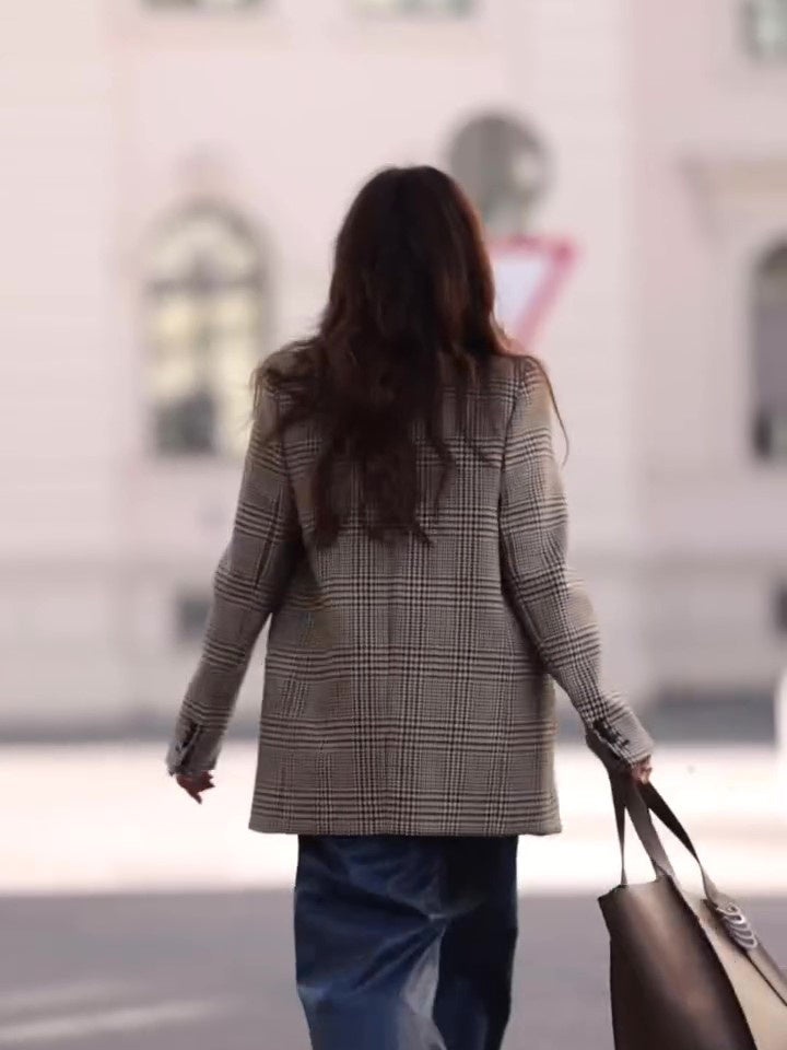 Commuting Casual Plaid Contrast Blazer - kinko