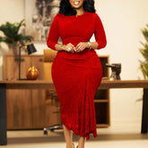 Long Sleeve Top Lace Package Hip Skirt Two-piece Set African Suit - kinko