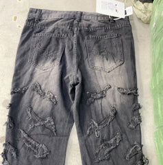 Stitching Wide Leg Jeans Embroidered Men And Women - kinko