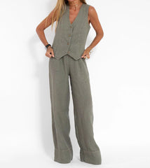 Hot Selling New Trendy Patchwork Vest & Pants Set - Breathable Linen Casual Outfit - kinko