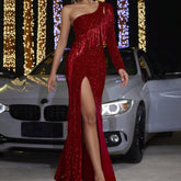 Sexy Sequined Tassel Sexy Backless Evening Dress - kinko