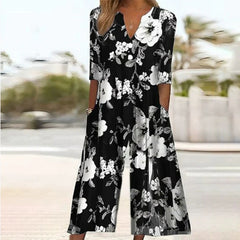 Spring And Summer Print Women's Pocket Collar Jumpsuit - kinko
