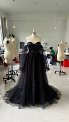 Women's Long Sleeve Transparent Lace Black Wedding Dress - kinko