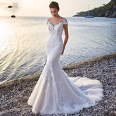 Princess Bride Mermaid Wedding Dress White Trailing Perspective Backless Lace Wedding Dress - kinko