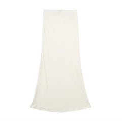 Solid Color Slim Silk Satin Texture Midi Skirt - kinko