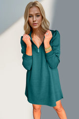 Double Take Textured Quarter Zip Long Sleeve Dress - kinko