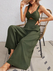 Women's Solid Color Loose Overall One Piece Summer Beach Jumpsuit With Spaghetti Straps - kinko