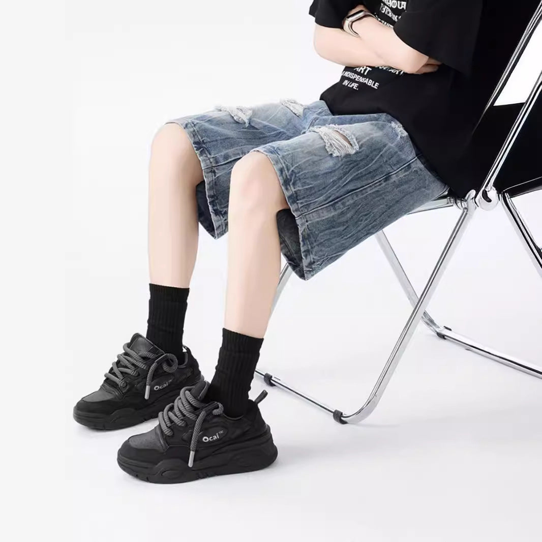 Washed Old Beautiful Ripped Denim Shorts - kinko