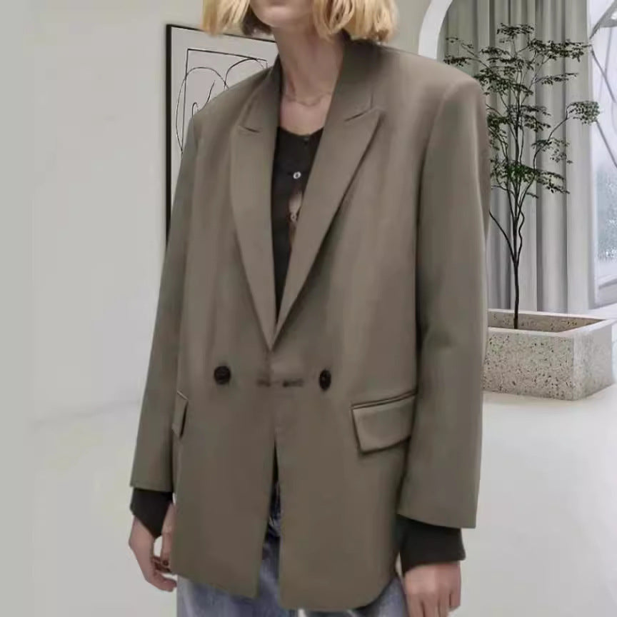Women's Loose Casual Double Breasted Blazer - kinko