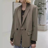 Women's Loose Casual Double Breasted Blazer - kinko