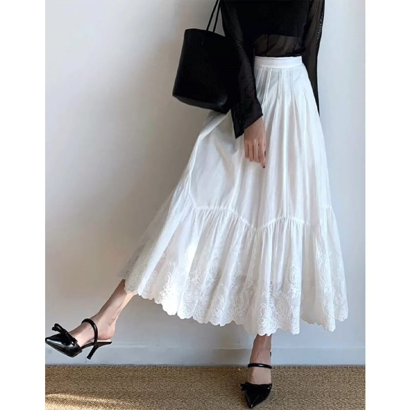 Women's French-style Embroidered White Skirt - kinko