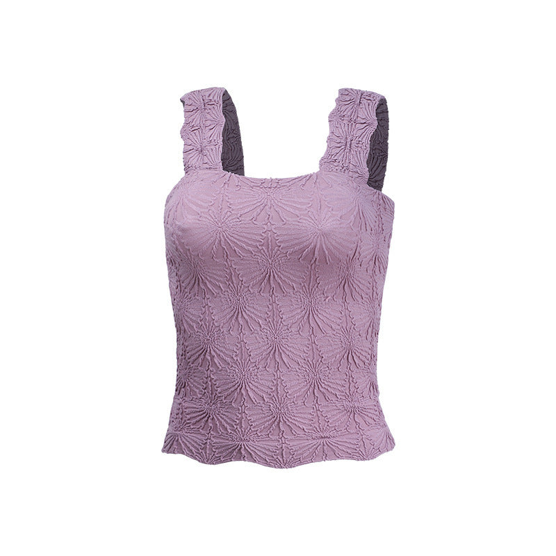 Square Collar Sports Underwear Jacquard Vest - kinko