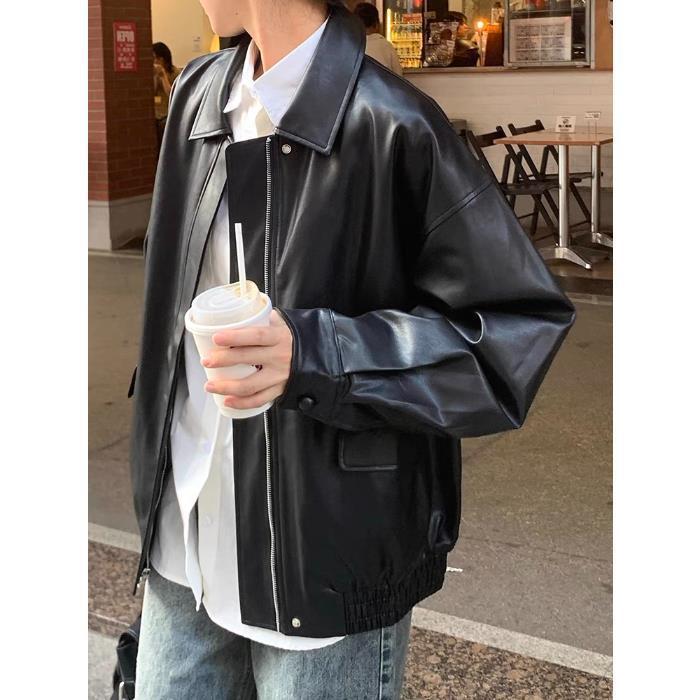 Korean Style Loose Leather Jacket Handsome Motorcycle - kinko