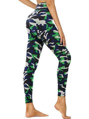 Leggings - Cropped High-waisted Print Blue-green Camouflage - kinko