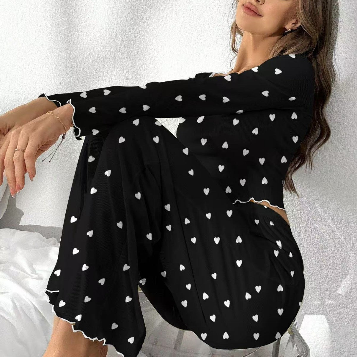 Printed Black White Heart Women's Home Clothes - kinko