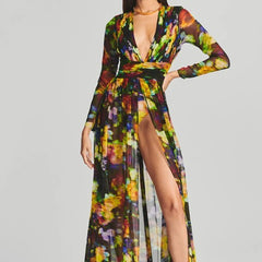 V-neck Split Comfort And Casual Dress - kinko