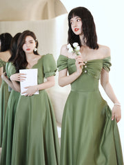 2024 Avocado Green Sisters Group Dress Skirt Women Satin Spring - kinko