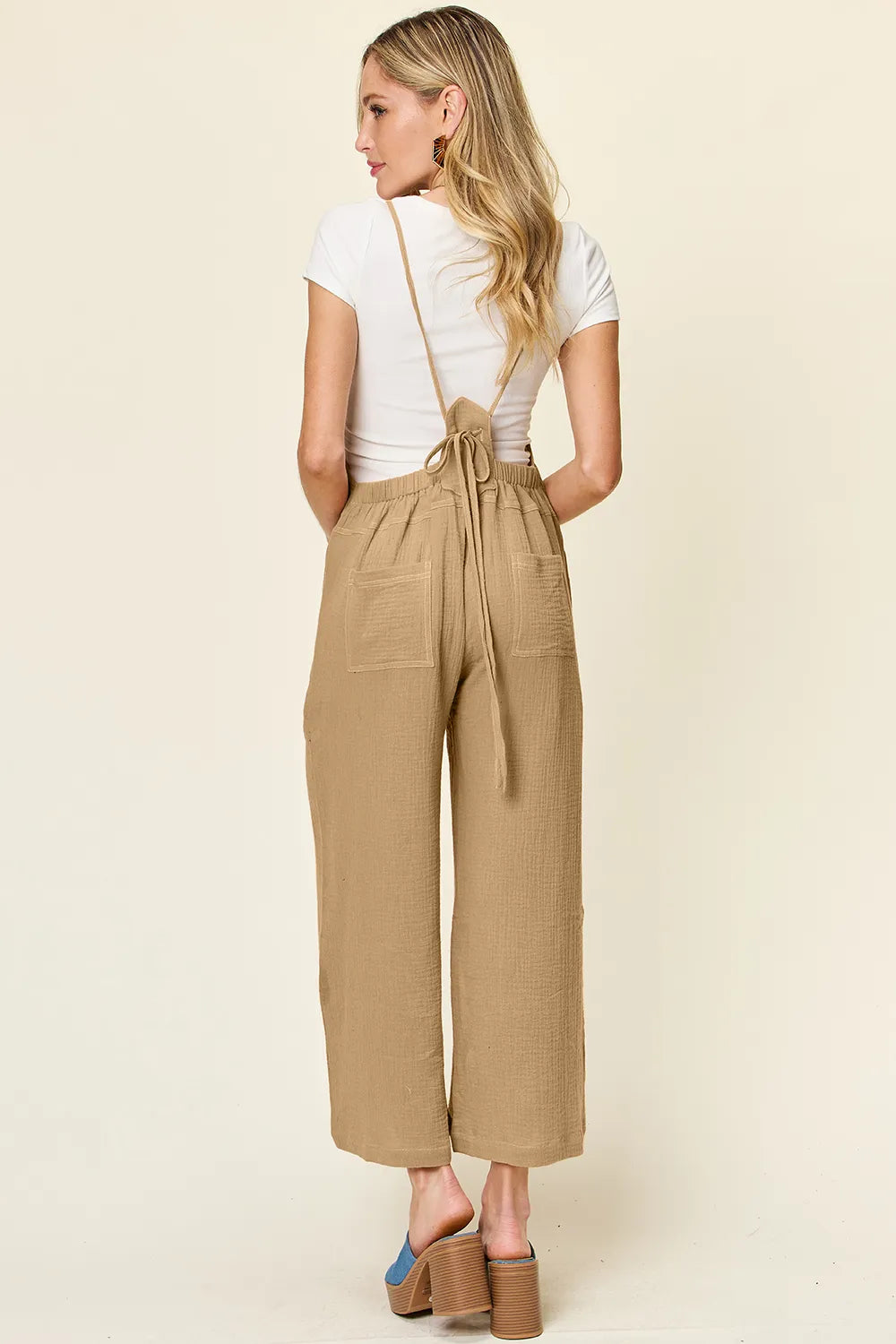 Double Take Full Size Texture Sleeveless Wide Leg Overall - kinko
