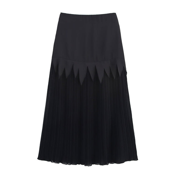 Acetate Satin Chiffon Slimming Patchwork Pleated Skirt
