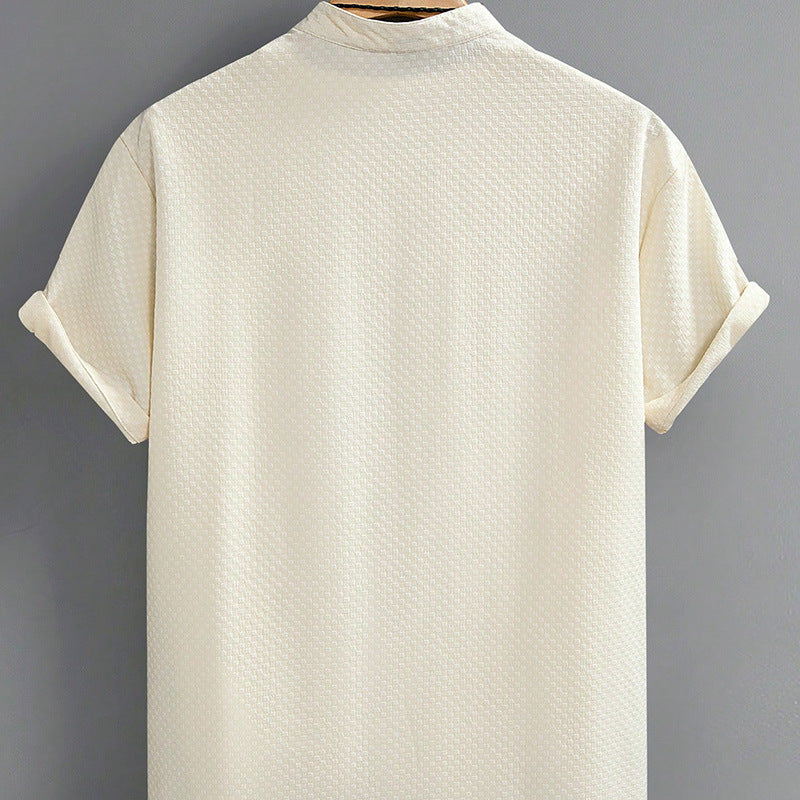 Summer Men's Breathable Casual Stand Collar Shirt Solid Color - kinko