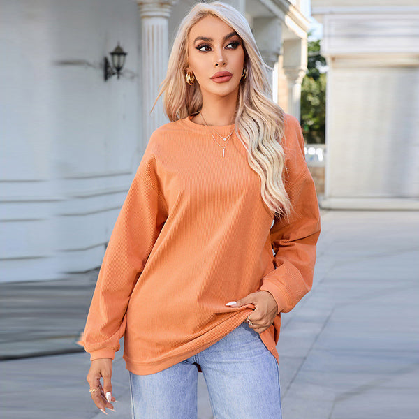 Letter Graphic Print Simple Hoodless Sweatshirt Women Solid Color Long Sleeve Bottoming Shirt