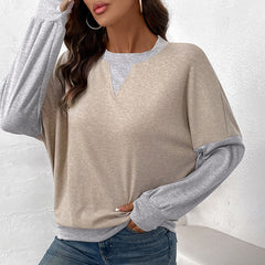 Autumn Casual round Neck Long Sleeve Color Blocking Sweatshirt for Women