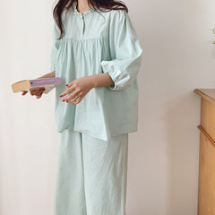 Casual Pajamas Women Clothing Spring Autumn Two Piece Suit Pure Cotton Loose Comfortable Korean Homewear Suit
