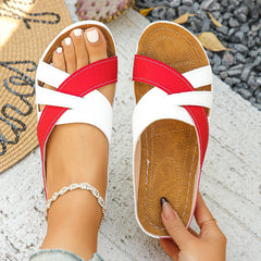 Southeast Asian Color Matching Open Toe Platform Slippers Women Wedge Stitching Light Beach Slippers - kinko Global Holdings inc