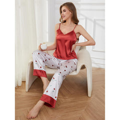 Pajamas Women Summer Ice Silk Satin Sexy Suspender Skirt Trousers Two Piece Thin Women Homewear