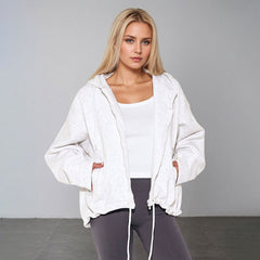 Women Casual Hooded Zipper Polyester Knitted Women Casual Solid Color Original Coat