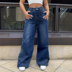 Women Clothing Four Seasons Dark Color Water Scrubbing Denim Pants with Chain