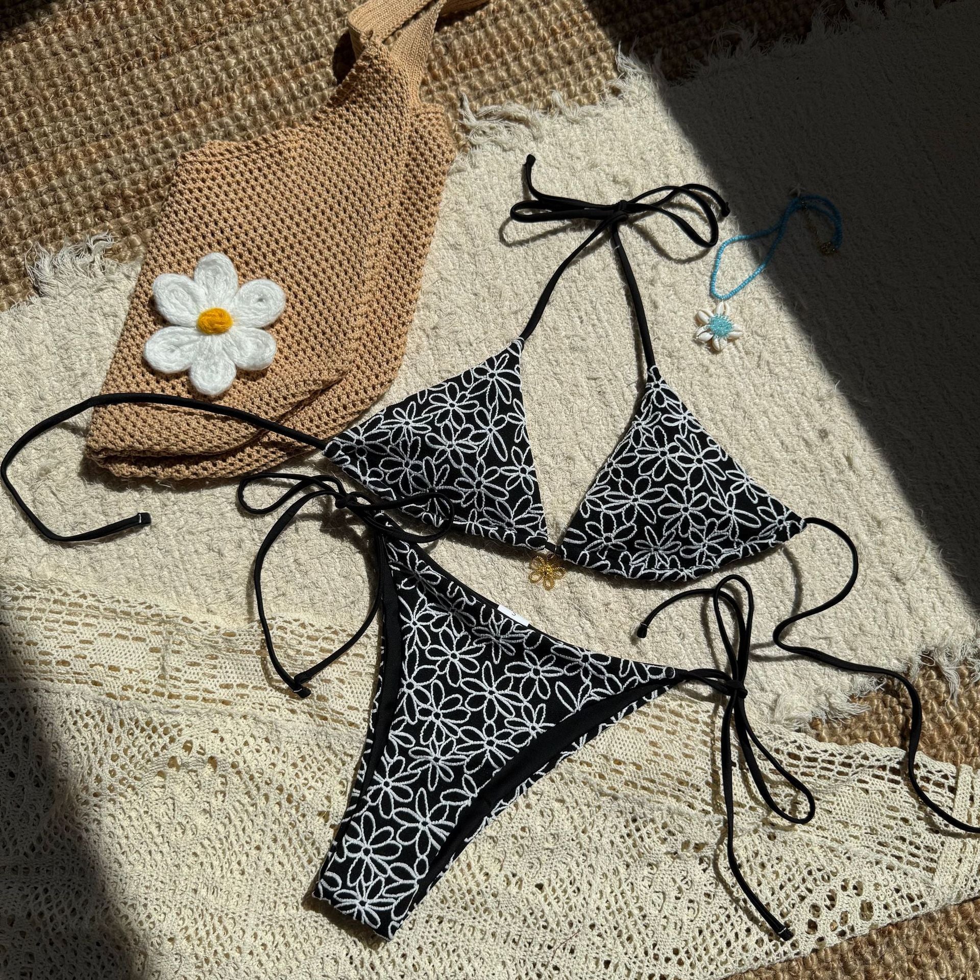 Sexy Two Piece Bikini Swimsuit Women Split Halter Lace up Swimsuit - kinko Global Holdings inc