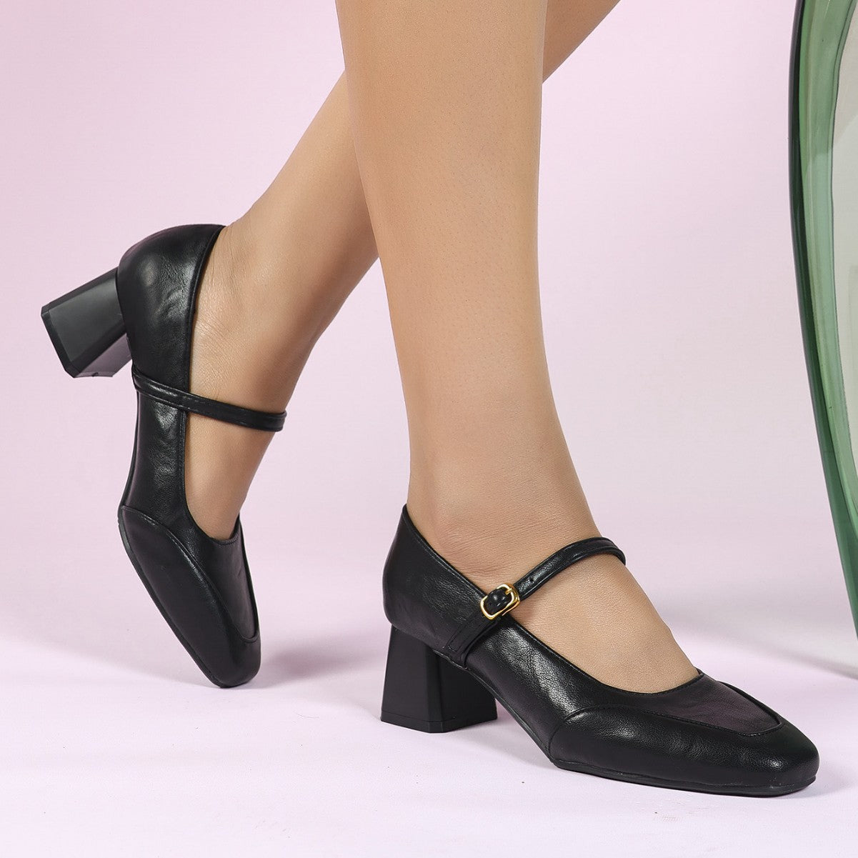 Women Spring Autumn Low Cut Square Toe Mid Heel Chunky Heel High Heels Genuine Leather Wine Red - kinko Global Holdings inc