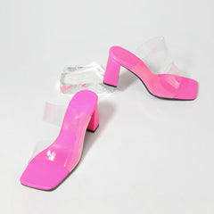 Candy Color Sandals High Heels Transparent PVC All Match High Heel Square Toe Sandals - kinko Global Holdings inc