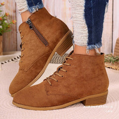 Autumn Chunky Heel Short Martin Boots Women British plus Size Lace up Chunky Heel Ankle Boots - kinko Global Holdings inc