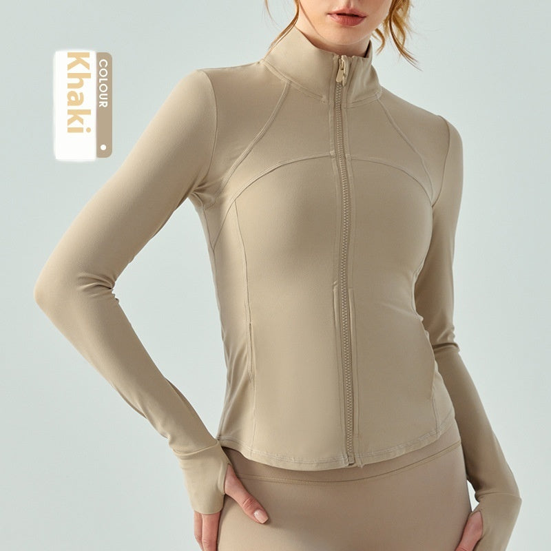 Autumn And Winter Nude Feel Slim Fit Slimming Zipper Yoga Clothes Long Sleeve Outdoor Workout Top - kinko
