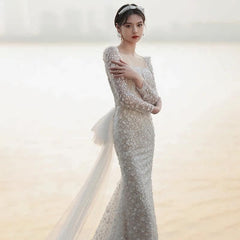 French Style Fishtail Light Wedding Dress Bride Temperament - kinko