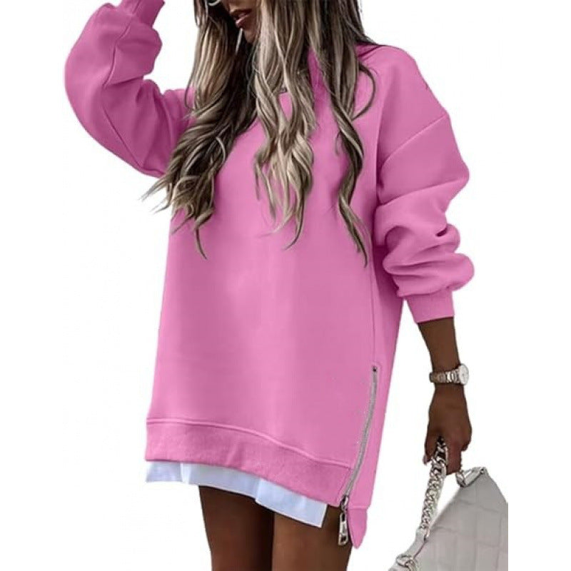 Fall Winter Fashion Stitching Side Zipper Design Pullover Sweater For Women - kinko Global Holdings inc