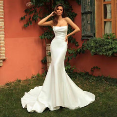 Women's Tube Top Satin Fishtail Gown - kinko
