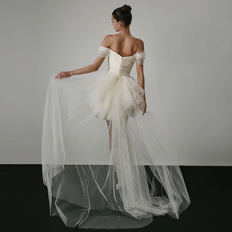 Off-shoulder Light Wedding Dress White Short - kinko