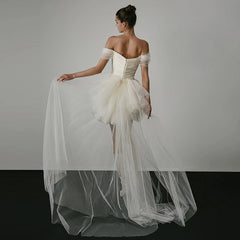 Off-shoulder Light Wedding Dress White Short - kinko