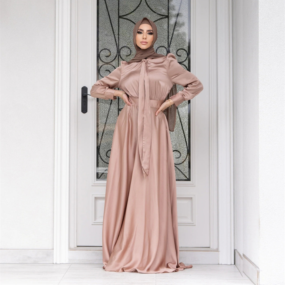 Fashion Large Hem Satin Dress - kinko
