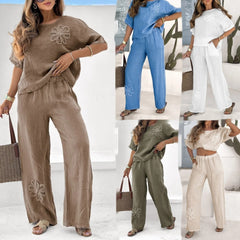 Women's 2-piece Set Plus Size Embroidered Leisure Suit High Waist Loose Trousers - kinko