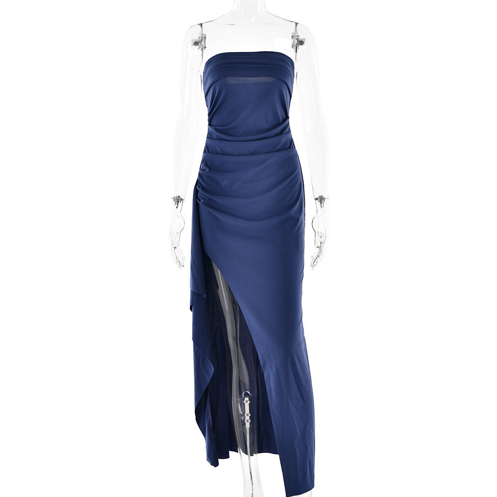 Evening Gown Women's One Neck Strapless Dress Fashionable And Sexy Backless High Slit Long Dress - kinko