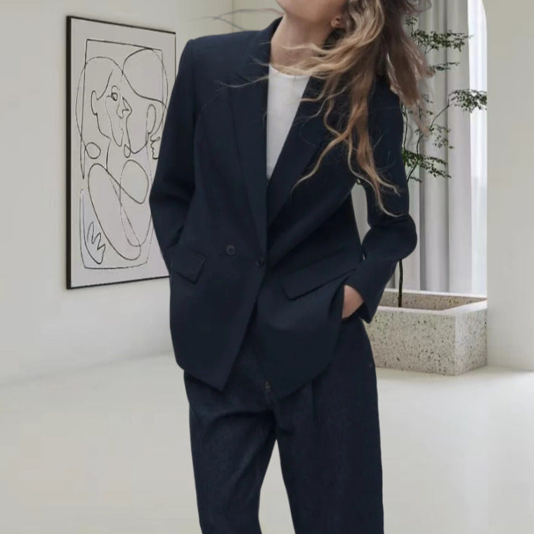 Women's Loose Casual Double Breasted Blazer - kinko
