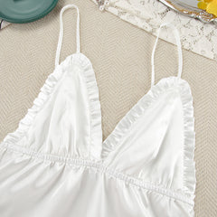 Loose Night Dress Robe Two Piece Sets Satin Stitching Feather Sleeve Solid Color Ladies Homewear