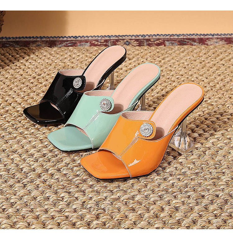 Stylish Peep Toe Chunky Heel High Heel Hollow Out Cutout Rhinestone Sandals Women - kinko Global Holdings inc