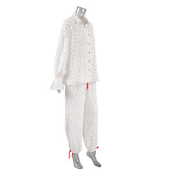 Spring Summer Pure Cotton Heart Printing Pajamas Suit Cardigan Long Sleeve Pants Shorts Women Homewear