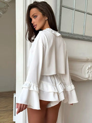 Summer Double Layer Ruffled Casual Artificial Silk Women Pajamas Casual Wear Can Be Worn outside